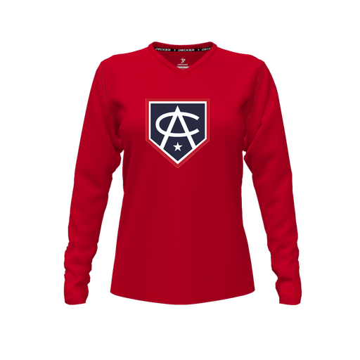 [FTLVPTRD-FYXS-LOGO3] Decker Performance T-Shirt (Female Youth XS, Red, V Neck, Logo 3, Long Sleeve)