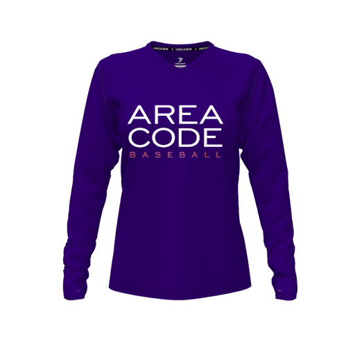 [FTLVPTPP-FYXS-LOGO2] Decker Performance T-Shirt (Female Youth XS, Purple, V Neck, Logo 2, Long Sleeve)